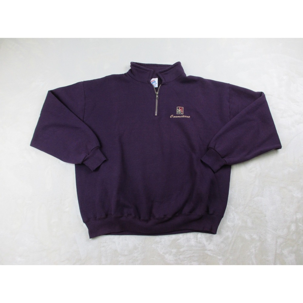VINTAGE JERZEES Sweater Mens Extra Large Purple Connecticut 1/4 Zip USA 90s*‎